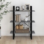 vidaXL Bibliotecă cu 3 rafturi, gri, 80x30x105 cm, lemn masiv de pin vidaXL Bibliotecă cu 3 rafturi, gri, 80x30x105 cm, lemn masiv de pin