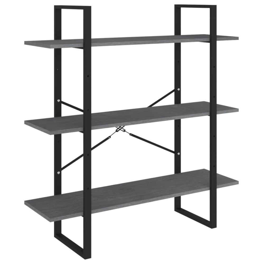 vidaXL Bibliotecă cu 3 rafturi, gri, 100x30x105 cm, lemn masiv de pin