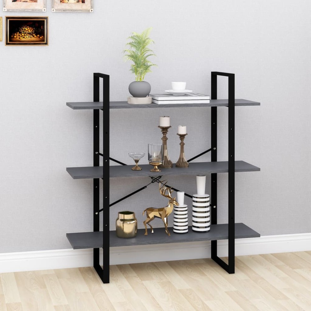 vidaXL Bibliotecă cu 3 rafturi, gri, 100x30x105 cm, lemn masiv de pin