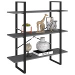 vidaXL Bibliotecă cu 3 rafturi, gri, 100x30x105 cm, lemn masiv de pin vidaXL Bibliotecă cu 3 rafturi, gri, 100x30x105 cm, lemn masiv de pin