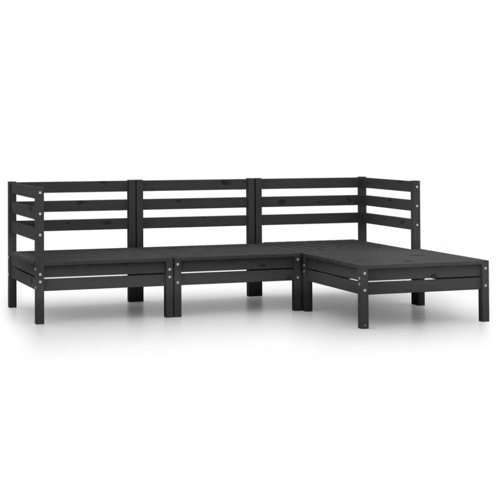 vidaXL Set mobilier de grădină, 4 piese, negru, lemn masiv de pin