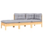 vidaXL Set mobilier grădină cu perne, 3 piese, gri, lemn masiv pin