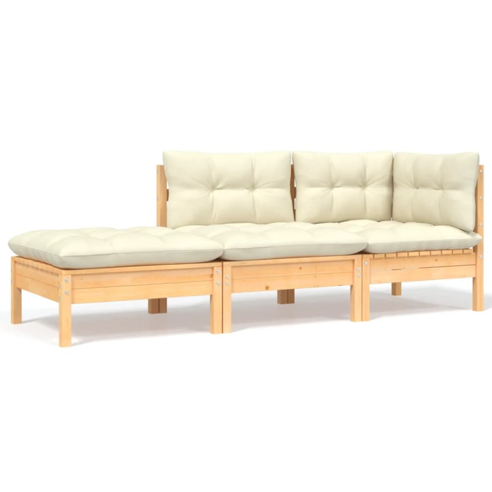 vidaXL Set mobilier grădină cu perne crem, 3 piese, lemn masiv de pin