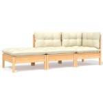 vidaXL Set mobilier grădină cu perne crem, 3 piese, lemn masiv de pin vidaXL Set mobilier grădină cu perne crem, 3 piese, lemn masiv de pin