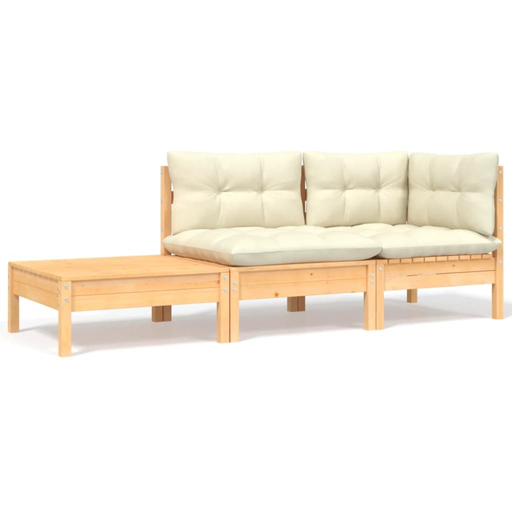 vidaXL Set mobilier grădină cu perne crem, 3 piese, lemn masiv de pin