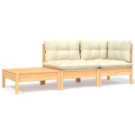 vidaXL Set mobilier grădină cu perne crem, 3 piese, lemn masiv de pin vidaXL Set mobilier grădină cu perne crem, 3 piese, lemn masiv de pin