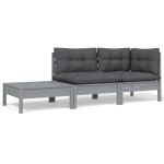 vidaXL Set mobilier de grădină cu perne, 3 piese, gri, lemn masiv pin vidaXL Set mobilier de grădină cu perne, 3 piese, gri, lemn masiv pin
