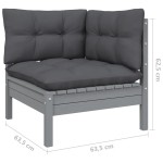 vidaXL Set mobilier de grădină cu perne, 3 piese, gri, lemn masiv pin vidaXL Set mobilier de grădină cu perne, 3 piese, gri, lemn masiv pin