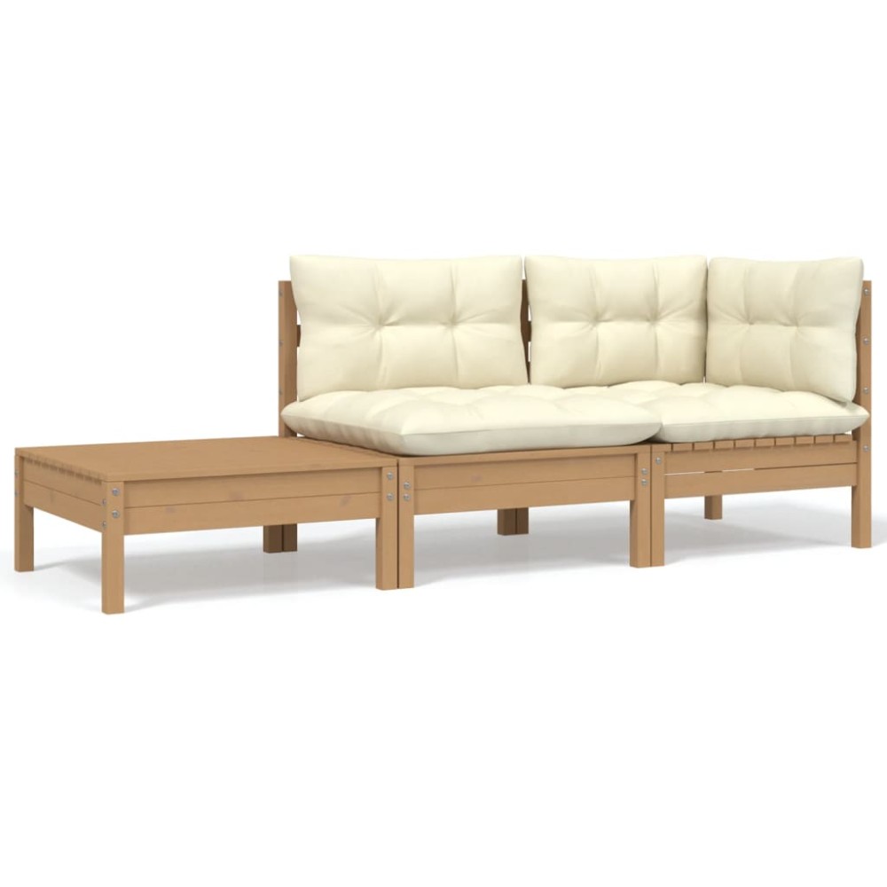 vidaXL Set mobilier grădină cu perne crem, 3 piese, lemn masiv de pin