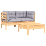 vidaXL Set mobilier de grădină cu perne gri, 3 piese, lemn masiv pin vidaXL Set mobilier de grădină cu perne gri, 3 piese, lemn masiv pin
