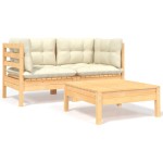 vidaXL Set mobilier grădină cu perne crem, 3 piese, lemn masiv de pin