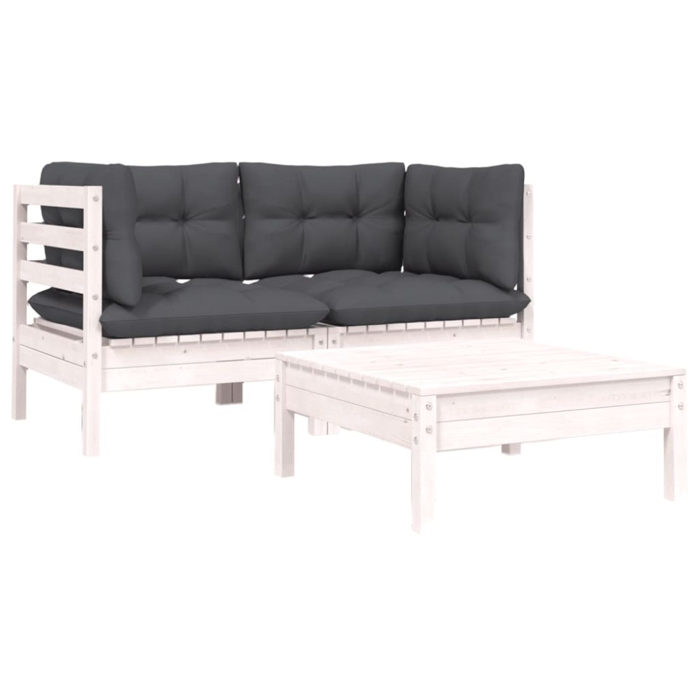 vidaXL Set mobilier de grădină cu perne, 3 piese, alb, lemn masiv pin
