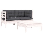 vidaXL Set mobilier de grădină cu perne, 3 piese, alb, lemn masiv pin vidaXL Set mobilier de grădină cu perne, 3 piese, alb, lemn masiv pin
