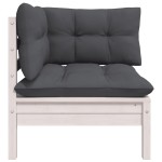 vidaXL Set mobilier de grădină cu perne, 3 piese, alb, lemn masiv pin vidaXL Set mobilier de grădină cu perne, 3 piese, alb, lemn masiv pin