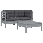 vidaXL Set mobilier de grădină cu perne, 3 piese, gri, lemn masiv pin vidaXL Set mobilier de grădină cu perne, 3 piese, gri, lemn masiv pin