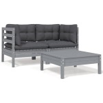 vidaXL Set mobilier de grădină cu perne, 3 piese, gri, lemn masiv pin vidaXL Set mobilier de grădină cu perne, 3 piese, gri, lemn masiv pin
