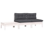 vidaXL Set mobilier de grădină cu perne, 3 piese, alb, lemn masiv pin vidaXL Set mobilier de grădină cu perne, 3 piese, alb, lemn masiv pin