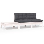 vidaXL Set mobilier de grădină cu perne, 3 piese, alb, lemn masiv pin vidaXL Set mobilier de grădină cu perne, 3 piese, alb, lemn masiv pin