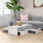 vidaXL Set măsuțe de cafea suprapuse, alb extralucios, 100x100x26,5 cm vidaXL Set măsuțe de cafea suprapuse, alb extralucios, 100x100x26,5 cm