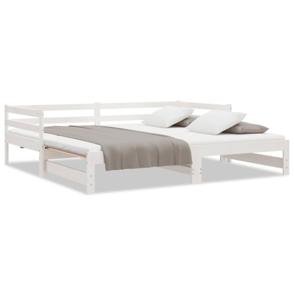 vidaXL Pat extensibil de zi, alb, 2x(90x200) cm, lemn masiv de pin
