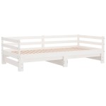 vidaXL Pat extensibil de zi, alb, 2x(90x200) cm, lemn masiv de pin vidaXL Pat extensibil de zi, alb, 2x(90x200) cm, lemn masiv de pin