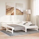 vidaXL Pat extensibil de zi, alb, 2x(90x200) cm, lemn masiv de pin vidaXL Pat extensibil de zi, alb, 2x(90x200) cm, lemn masiv de pin