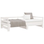 vidaXL Pat extensibil de zi, alb, 2x(90x200) cm, lemn masiv de pin vidaXL Pat extensibil de zi, alb, 2x(90x200) cm, lemn masiv de pin