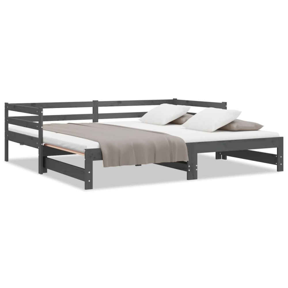 vidaXL Pat extensibil de zi, gri, 2x(90x200) cm, lemn masiv de pin