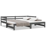 vidaXL Pat extensibil de zi, gri, 2x(90x200) cm, lemn masiv de pin