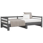vidaXL Pat extensibil de zi, gri, 2x(90x200) cm, lemn masiv de pin
