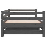 vidaXL Pat extensibil de zi, gri, 2x(90x200) cm, lemn masiv de pin