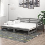 vidaXL Pat extensibil de zi, gri, 2x(90x200) cm, lemn masiv de pin vidaXL Pat extensibil de zi, gri, 2x(90x200) cm, lemn masiv de pin