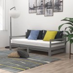 vidaXL Pat extensibil de zi, gri, 2x(90x200) cm, lemn masiv de pin vidaXL Pat extensibil de zi, gri, 2x(90x200) cm, lemn masiv de pin