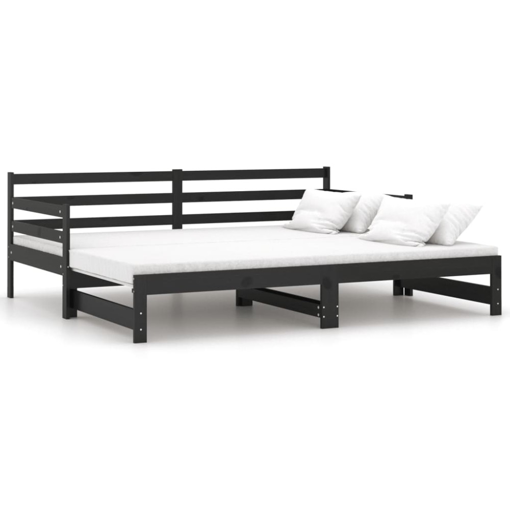 vidaXL Pat extensibil de zi, negru, 2x(90x200) cm, lemn masiv de pin