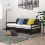 vidaXL Pat extensibil de zi, negru, 2x(90x200) cm, lemn masiv de pin