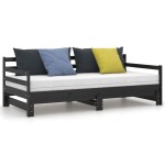 vidaXL Pat extensibil de zi, negru, 2x(90x200) cm, lemn masiv de pin