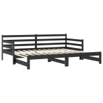 vidaXL Pat extensibil de zi, negru, 2x(90x200) cm, lemn masiv de pin