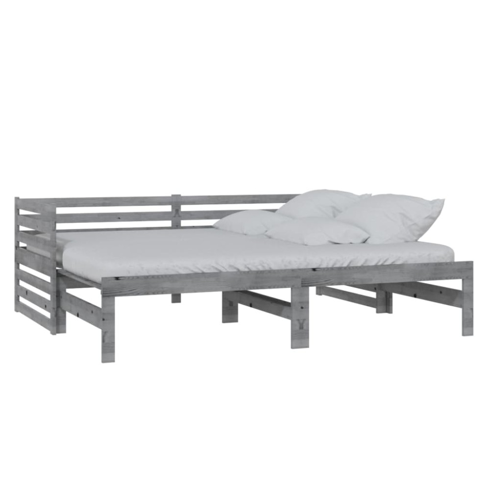 vidaXL Pat extensibil de zi, gri, 2x(90x200) cm, lemn masiv de pin