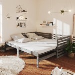 vidaXL Pat extensibil de zi, gri, 2x(90x200) cm, lemn masiv de pin vidaXL Pat extensibil de zi, gri, 2x(90x200) cm, lemn masiv de pin