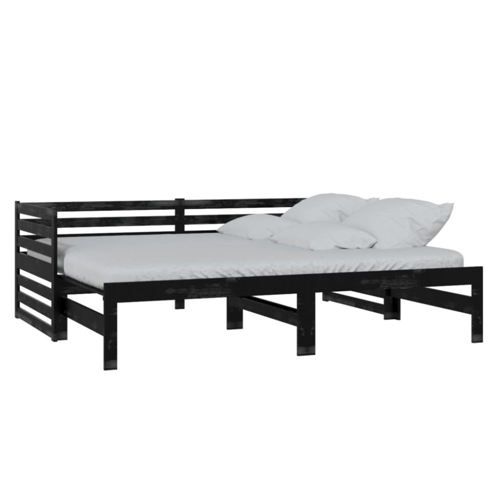 vidaXL Pat extensibil de zi, negru, 2x(90x200) cm, lemn masiv de pin