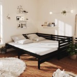 vidaXL Pat extensibil de zi, negru, 2x(90x200) cm, lemn masiv de pin vidaXL Pat extensibil de zi, negru, 2x(90x200) cm, lemn masiv de pin