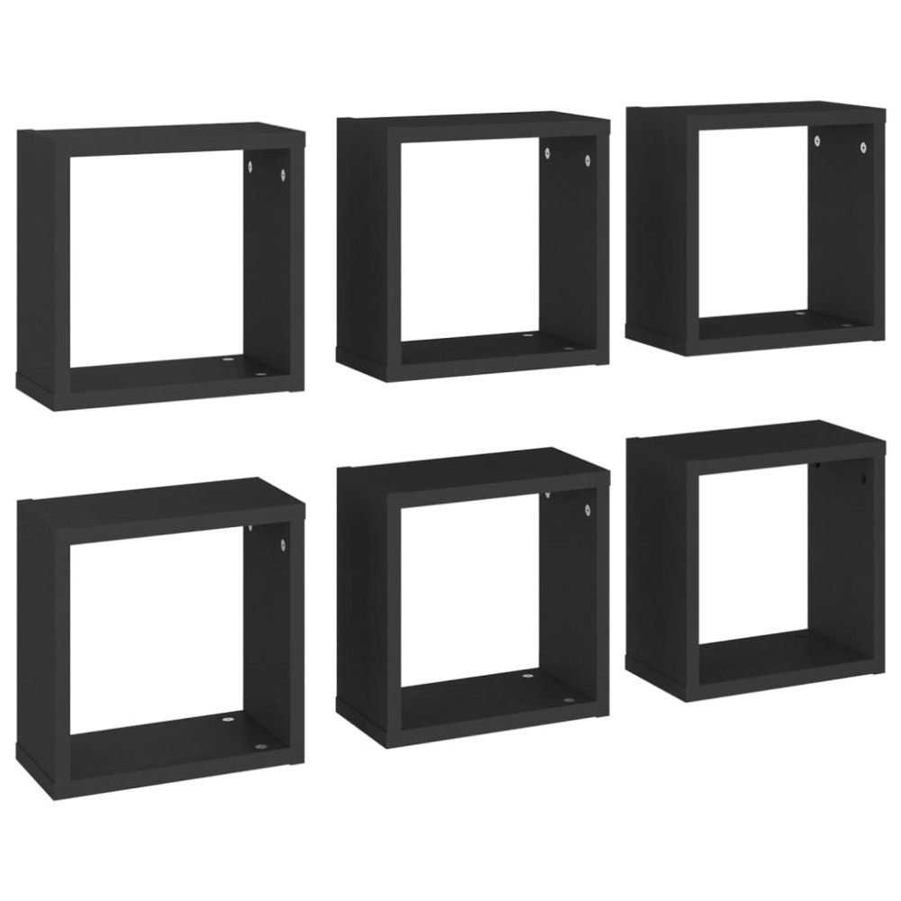 vidaXL Rafturi de perete cub, 6 buc., negru, 30x15x30 cm