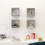 vidaXL Rafturi de perete cub, 4 buc., gri beton, 26x15x26 cm