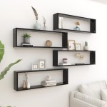 vidaXL Raft de perete cub, 4 buc., negru, 100x15x30 cm, PAL vidaXL Raft de perete cub, 4 buc., negru, 100x15x30 cm, PAL