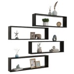 vidaXL Raft de perete cub, 4 buc., negru, 100x15x30 cm, PAL vidaXL Raft de perete cub, 4 buc., negru, 100x15x30 cm, PAL
