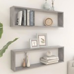 vidaXL Rafturi de perete cub, 2 buc., gri beton, 100x15x30 cm, PAL vidaXL Rafturi de perete cub, 2 buc., gri beton, 100x15x30 cm, PAL