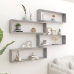 vidaXL Rafturi de perete cub, 4 buc., gri beton, 100x15x30 cm, PAL vidaXL Rafturi de perete cub, 4 buc., gri beton, 100x15x30 cm, PAL