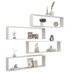 vidaXL Rafturi de perete cub, 4 buc., alb extralucios, 100x15x30 cm, PAL