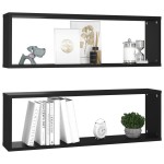 vidaXL Rafturi de perete cub 2 buc. negru 80x15x26,5 cm lemn prelucrat vidaXL Rafturi de perete cub 2 buc. negru 80x15x26,5 cm lemn prelucrat