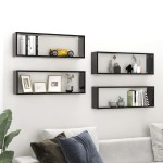 vidaXL Rafturi de perete cub 4 buc. negru 80x15x26,5 cm lemn prelucrat vidaXL Rafturi de perete cub 4 buc. negru 80x15x26,5 cm lemn prelucrat